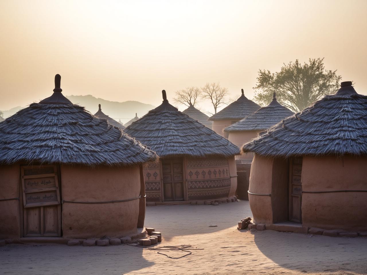 Traditional Kutchi bhunga mud huts at Hodka village